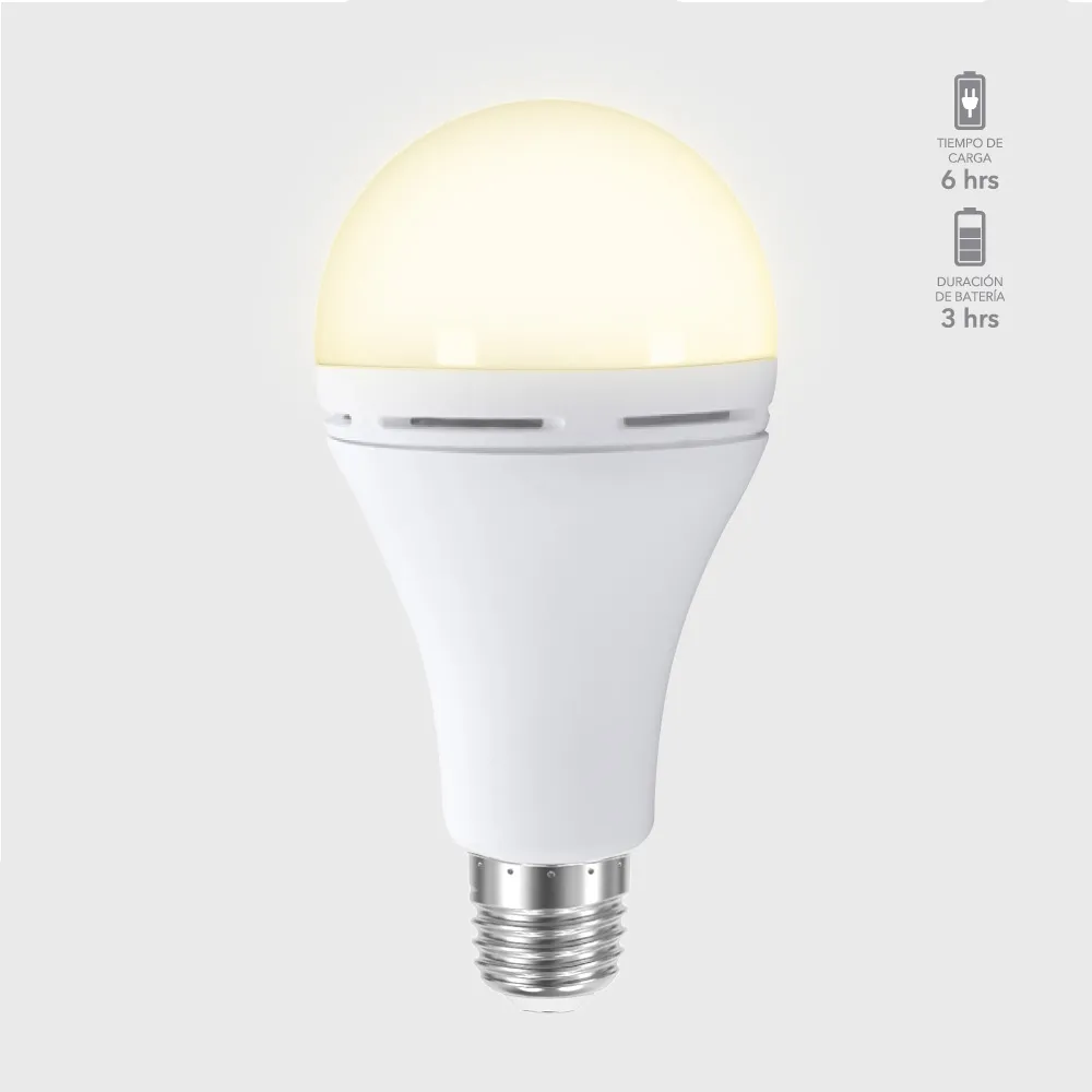 BOMBILLO DE EMERGENCIA RECARGABLE LED 9W LUZ CÁLIDA 3000K |
